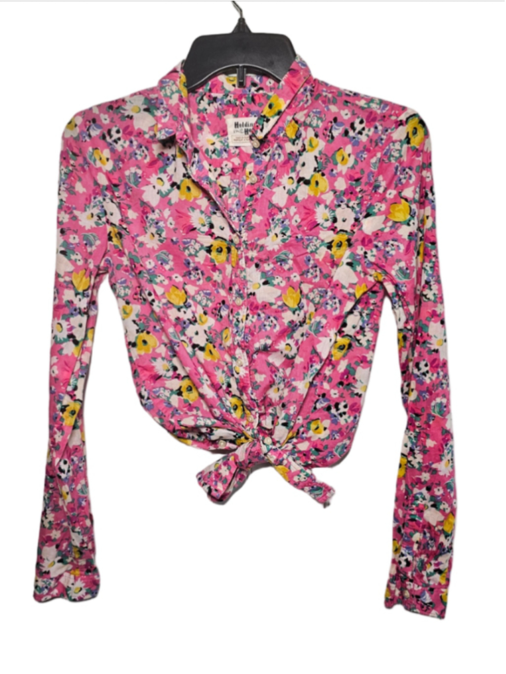 Anthropologie Holding Horses Pink Yellow Floral Cotton Button Down Shirt Small